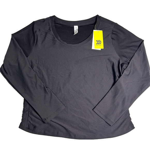 NWT All In Motion Cinch Waist Top Womens Large Black Lightweight Athleisure - Picture 2 of 7